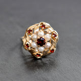 Garnet & Pearl Cluster Ring