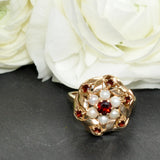 Garnet & Pearl Cluster Ring