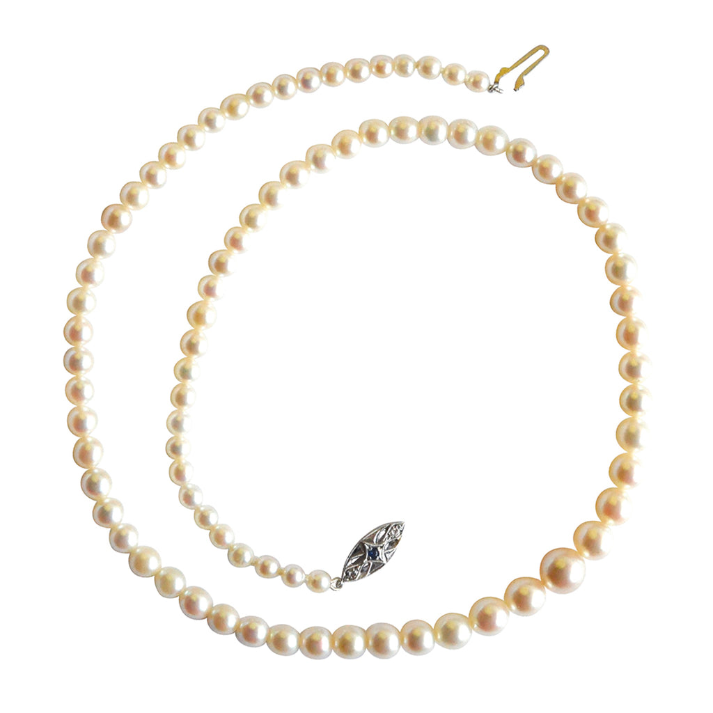 Pearl Necklace with Diamond & Sapphire Clasp
