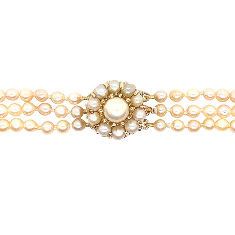 Graduated Pearl Necklace with Pearl Cluster Clasp