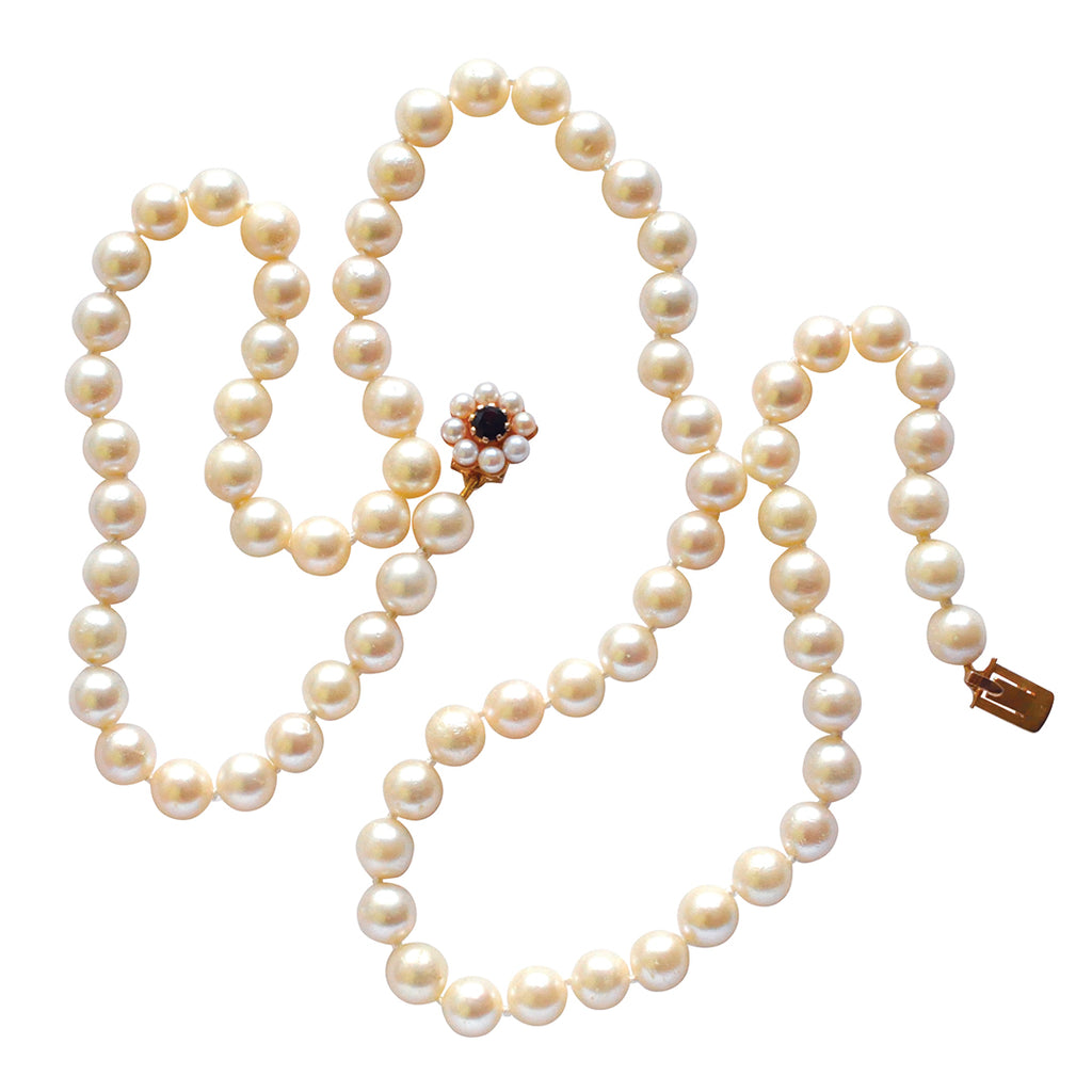 Pearl Necklace with Garnet & Pearl Clasp