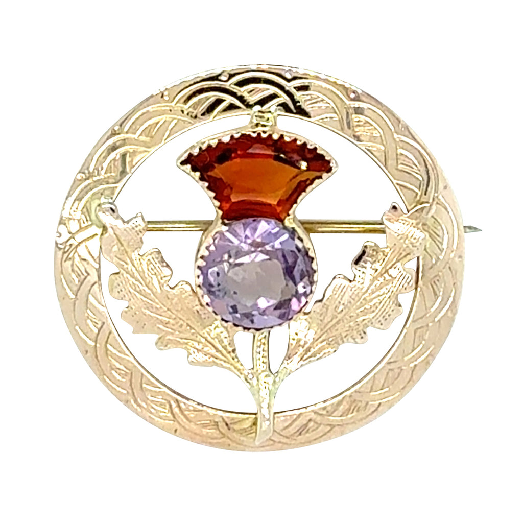 Citrine & Amethyst Thistle Brooch