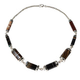 Victorian banded agate link necklace on a silver link chain.