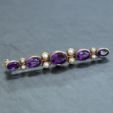 Amethyst & Pearl Bar Brooch