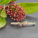 Almandine Garnet & Pearl Bar Brooch