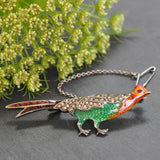 Silver Enamel & Marcasite Pheasant Brooch