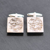 Silver Square 'Barked' Cuff Links