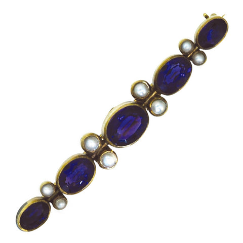 Amethyst & Pearl Bar Brooch
