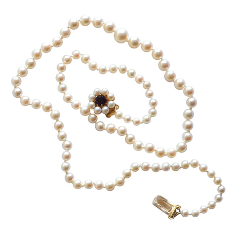 Pearl Necklace with Pearl & Garnet Clasp