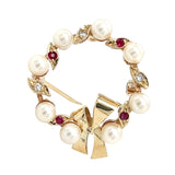 Pearl, Ruby & Diamond Brooch