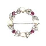 Diamond, Ruby & Pearl Brooch