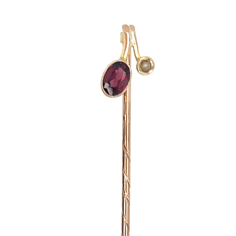 Garnet & Pearl Tie Pin