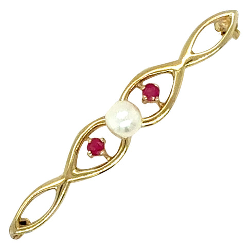 Pearl & Ruby Bar Brooch