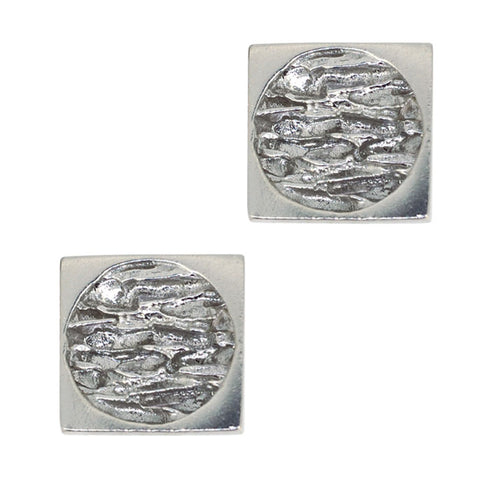 Silver Square 'Barked' Cuff Links