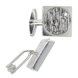 Silver Square 'Barked' Cuff Links