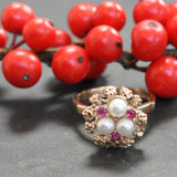 Pearl & Ruby Cluster Ring