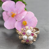 Pearl & Ruby Cluster Ring