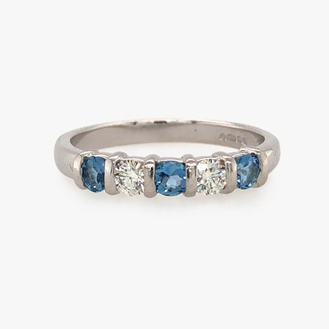 Aquamarine & Diamond Half Eternity Ring