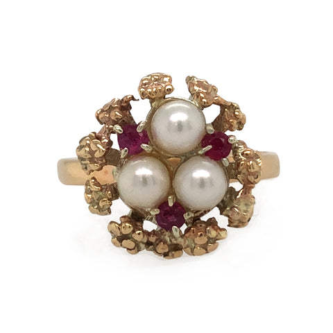 Pearl & Ruby Cluster Ring