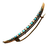 Turquoise & Pearl Crescent Brooch