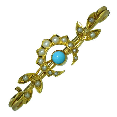 Victorian Pearl & Turquoise Brooch