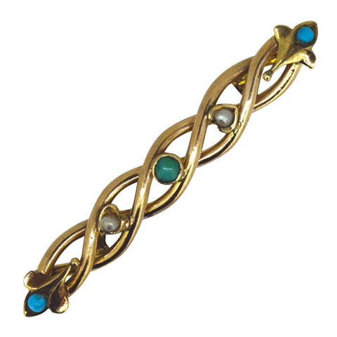 Turquoise & Pearl Brooch