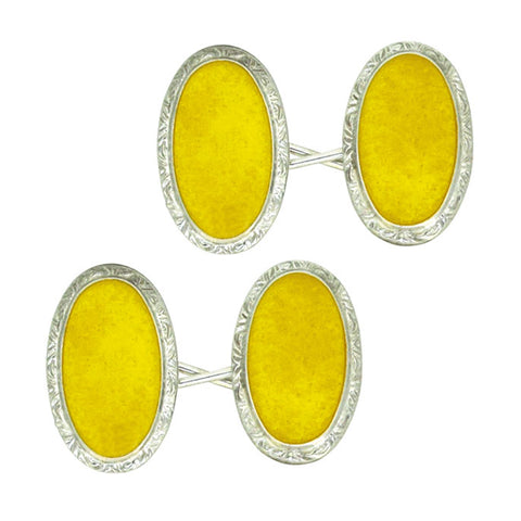 Silver Yellow Enamel Cuff Links