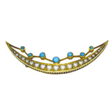 Turquoise & Pearl Crescent Brooch