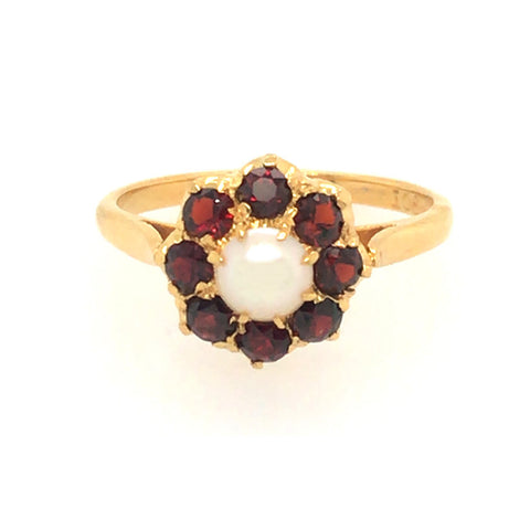 Garnet & Pearl Cluster Ring