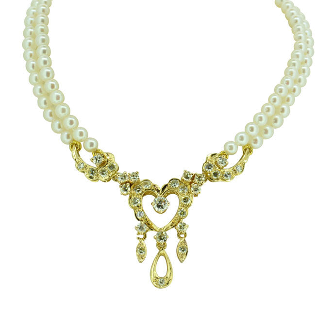 Pearl Necklace With Gold & Diamond Pendant
