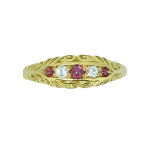 18ct Victorian Diamond & Cabochon Ruby Ring